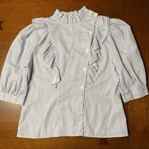 Vintage 1980s ruffled blue-striped blouse